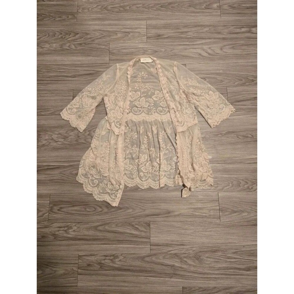 La Belle Hillary Scott Lace Kimono Cardigan Cream Boho Sheer Size S